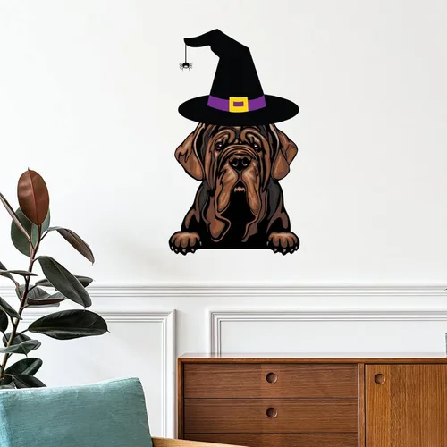 Vista 7 de Calcomanías de pared de Halloween con diseño de brujas, calcomanías de feliz Halloween, calcomanías de bienvenida para perro pug, decoración