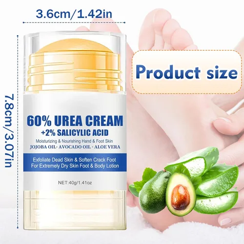 Vista 3 de Crema hidratante y antigrietas para pies, 60% urea, hidratante y alivia las grietas y la sequedad, crema para pies para manos y talones, reparación