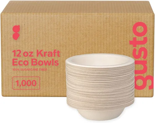 Vista 9 de GUSTO Platos de papel kraft resistentes de 9 pulgadas – [caja de 500], platos de caña de azúcar desechables 100% compostables y biodegradables