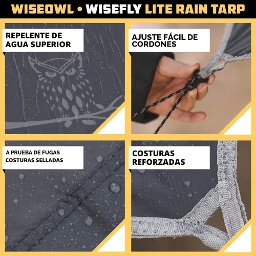 Vista 3 de Wise Owl Outfitters Toldo para Hamaca – Funda de lona impermeable para acampar con estacas de tienda de campaña y bolsa de transporte, refugio