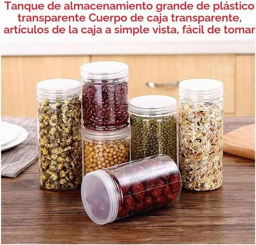 Vista 6 de 3 tarros redondos de plástico transparente de 46 onzas líquidas, tarros de plástico vacíos con tapas, tarros de almacenamiento de plástico