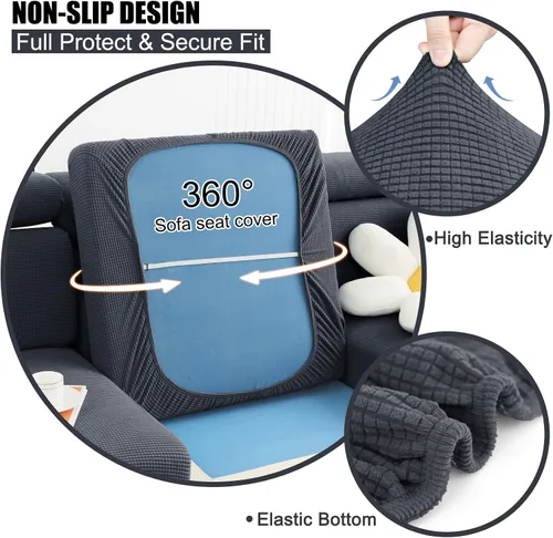 Vista 3 de Smiry Fundas de cojín impermeables para sofá, fundas de cojín de jacquard elástico, lavables, fundas de cojín gruesas para sofá, protector de Gris