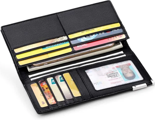 Vista 4 de Billetera larga plegable de cuero genuino vintage para hombre con bloqueo RFID