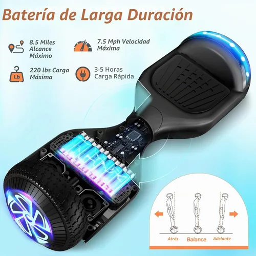 Vista 5 de CBD Hoverboard, Bluetooth 6.5" All-Terrain Off-Road Scooter with LED Lights Negro