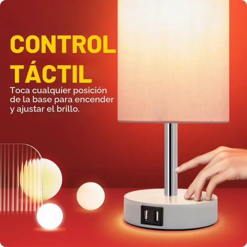 Vista 4 de Lámpara de escritorio Yarra-Decor con puerto USB, lámpara de mesa con control táctil de 3 niveles de brillo, lámpara de mesita redonda con pantalla