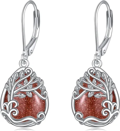 Vista 54 de Aretes colgantes con forma de lágrima de filigrana de piedra lunar de plata de ley 925 con cierre de palanca para mujer, regalos de joyería