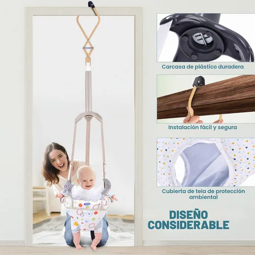 Vista 5 de Saltador de puerta para bebé, Saltarín para bebé con correa ajustable, Saltador de puerta para bebé para jugar en interiores/exteriores, Fácil