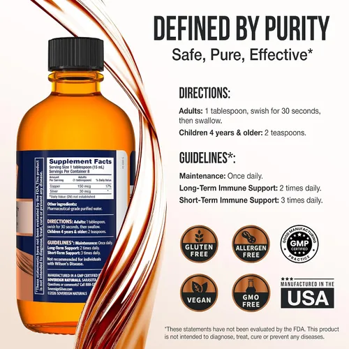 Vista 4 de Sovereign - Hidrosol de cobre bio-activo - Suplemento líquido de cobre biodisponible para adultos y niños con hidrosol plateado para cabello, piel