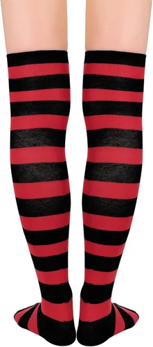 Vista 3 de Century Star Calcetines altos hasta el muslo, medias atléticas a rayas para mujer, calcetines largos de tubo por encima de la rodilla, calcetines