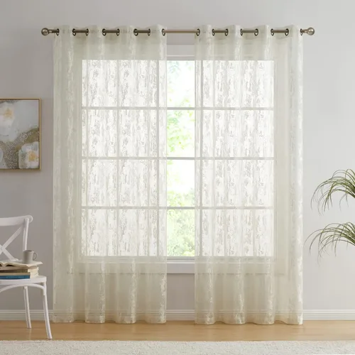 Vista 2 de HLC.ME Crawford - Paneles de cortina para tratamiento de ventanas, semitraslúcidos, para ventana de dormitorio y sala de estar, juego de 2 paneles