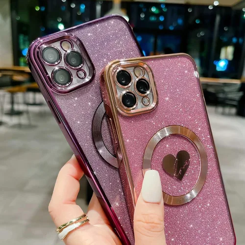 Vista 7 de Funda compatible con iPhone 11 Pro Max de 6.5 pulgadas con Magsafe, funda magnética de corazón chapado con purpurina para mujeres y niñas