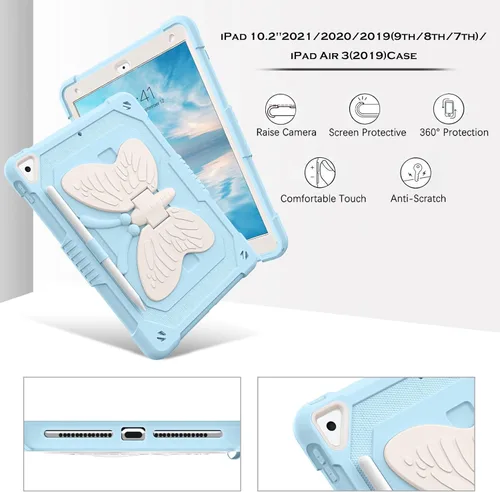 Vista 4 de YINLAI Funda para iPad de 9ª, 8ª y 7ª generación de 10.2 pulgadas, iPad Air de 3ª generación con soporte para lápiz y soporte para lápices