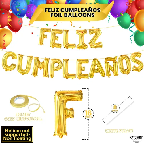 Vista 2 de KatchOn Cartel de globos dorados de cumpleaños – Decoración española de cumpleaños de 16 pulgadas