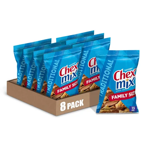 Vista 16 de Chex Mix Mezcla de aperitivos, cheddar, bolsas de aperitivos salados, paquete múltiple, 1.75 onzas, 10 unidades Corn & Wheat Chex, Cheese Crackers