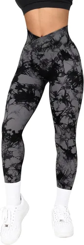 Vista 6 de RXRXCOCO Leggings cruzados sin costuras para mujer, cintura alta, levantamiento de glúteos, pantalones de yoga