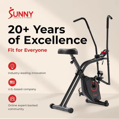 Vista 8 de Sunny Health & Fitness Smart Folding X-Bike, Portable Compact Exercise Bike for Indoor Cycling Workout, Home Cardio Training Machine, Free SunnyFit