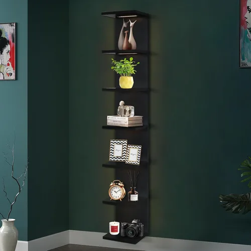 Vista 14 de VIWODS Estante de pared de 4 niveles con luces LED, estante flotante para decoración del hogar, estante vertical montado en la pared