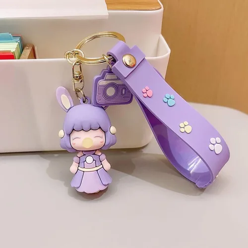 Vista 2 de Llavero kawaii con diseño de dibujos animados bolsa con colgante para decoración de mochila llavero de coche para niña y mujer