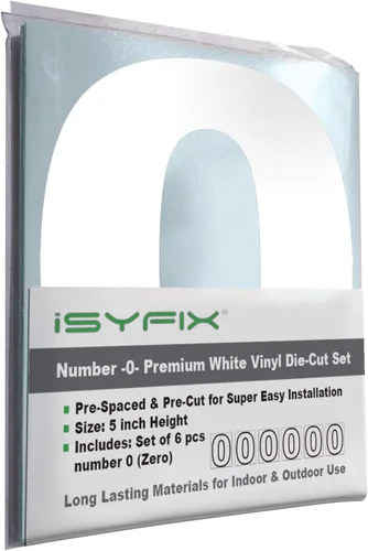 Vista 48 de iSYFIX - Calcomanías de vinilo blancas con número 0 (cero) - Juego de 6 unidades de 1.5 pulgadas autoadhesivas - Decalcomanías premium troqueladas