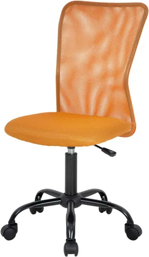 Vista 22 de FDW Silla de oficina en casa, silla de escritorio de malla con respaldo medio, sin brazos, ergonómica, giratoria, soporte de espalda, ajustable