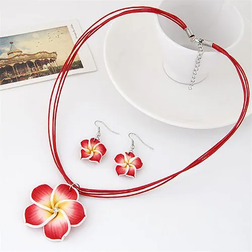 Vista 4 de Dearanswer - Juego de collar de flores, aretes colgantes, collar de cuerda de cera, dulce y elegante joyería para mujer