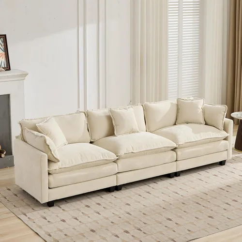 Vista 40 de Sofá seccional modular, sofá seccional en forma de L de 76.7 pulgadas con otomana móvil, cómodo loveseat de chenilla nube con reposabrazos