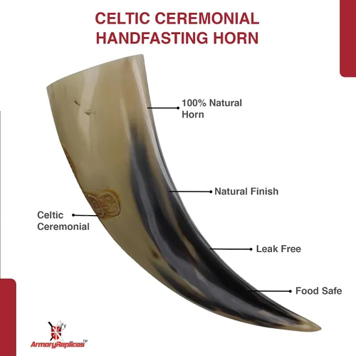 Vista 3 de Armory Replicas Cuerno para beber celta Handfasting - Cuerno natural hecho a mano de 12 a 16 onzas con diseño de cruz quemada