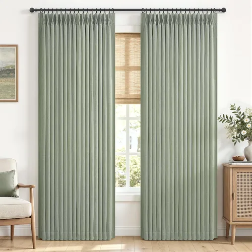 Vista 21 de Cortinas plisadas de lino opacas de 96 pulgadas de largo, juego de 2 paneles para oscurecer la sala de estar/dormitorio, cortinas térmicas virales