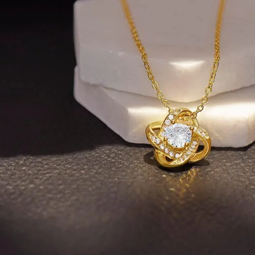 Vista 3 de Regalo para hija, collar con colgante de nudo de amor con caja de regalo y tarjeta de mensaje de calentamiento de corazón, fabricado en los Estados