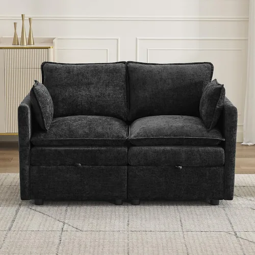 Vista 78 de Otomana cuadrada grande de 27 pulgadas con almacenamiento, reposapiés tapizado moderno con patas antideslizantes para sofá, mesa de café, sala