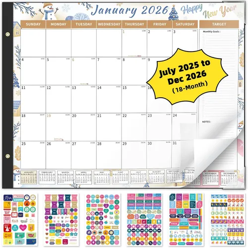 Vista 12 de Ospelelf Bule Calendario 2026-2027 - Agenda mensual grande de 22 x 17 pulgadas, calendario de escritorio de 18 meses para personas mayores, oficina