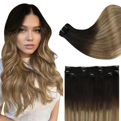 Vista 48 de Full Shine Extensiones de Cabello Rubio con Clip Reflejos Cabello Humano Extensiones con Clip Rubio Ceniza Mezcla Rubio Decolorado PU Extensiones