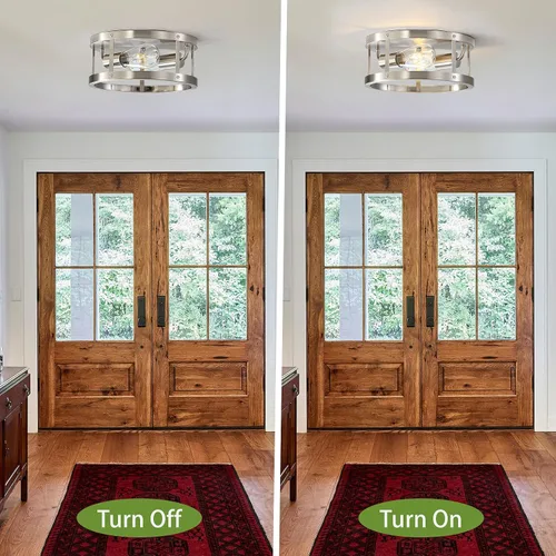 Vista 6 de Lámpara de techo con 2 luces de níquel cepillado semiempotradas, 11 pulgadas, moderna, para interiores, cocina, interiores, interiores, cocina