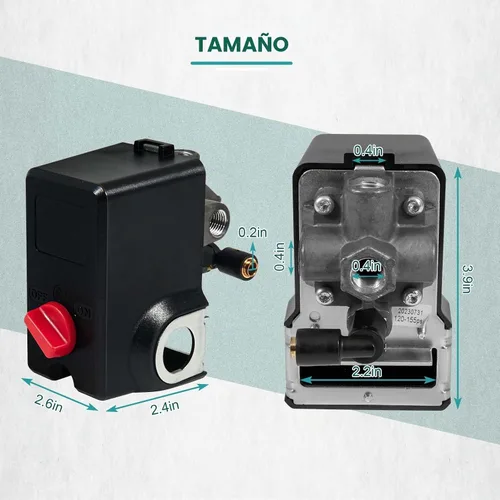 Vista 6 de AUTOBABA Interruptor de Presión Compatible con Condor MDR 11/11 EA 26 AMP 120/240 Voltios 120-155 PSI 4 Puertos con Descarga 220 Voltios 110 Voltios
