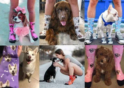 Vista 5 de Calcetines personalizados con foto de la mascota, huellas de pisadas de gato y perro, patas, huesos, calcetines largos con imagen para hombres