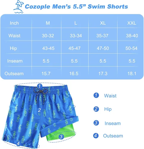 Vista 4 de Cozople Traje de baño para hombre con forro de compresión de 5.5 pulgadas, secado rápido, traje de baño tipo bóxer con forro