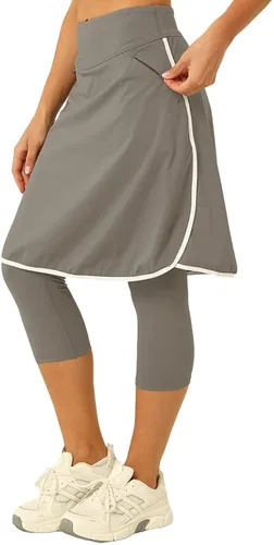 Vista 2 de Aurgelmir Faldas de golf hasta la rodilla para mujer con pantalones capri para entrenamiento, yoga, faldas atléticas