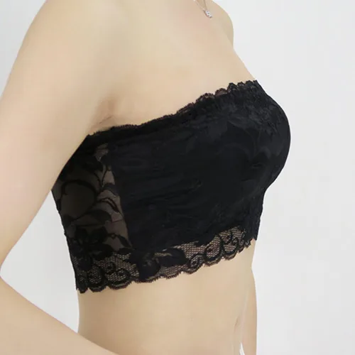 Vista 8 de LUOEM 3 piezas de encaje floral para mujer elástico sin tirantes no acolchado negro blanco piel XL