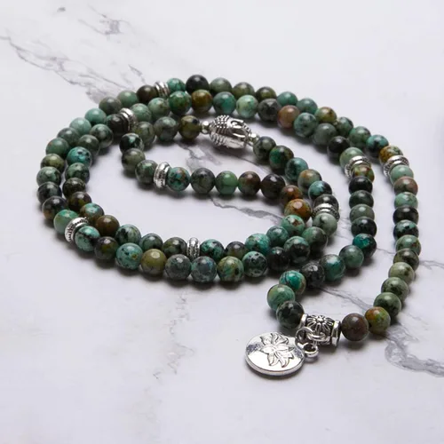 Vista 7 de Bivei Collar de cuentas de Mala, 108 pulseras largas con cuentas de perlas auténticas, cuentas de oración de Mala de loto y Buda, collar