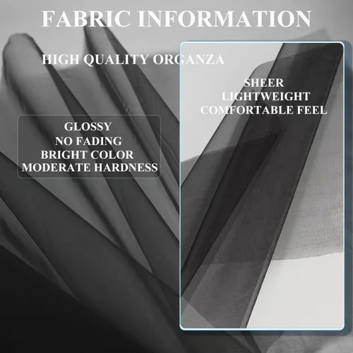 Vista 5 de Rollos de tela de tul negro con cristales y organza 12 pulgadas por 150 pies (45,72 m), tela transparente para manualidades, lazos de tutú