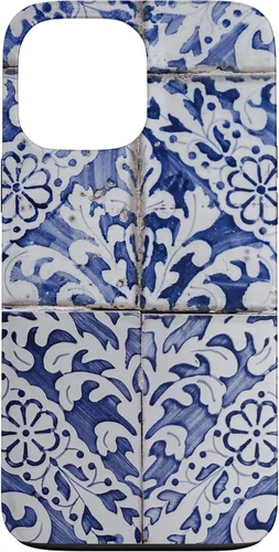 Vista 24 de Azulejos de patrón portugués - Funda azul y blanca floral para iPhone 17