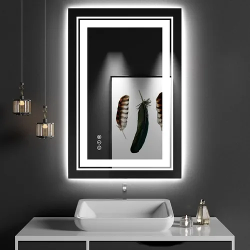 Vista 24 de Snowdool - Espejo de baño LED, de 24 x 36 pulgadas, con luz delantera y trasera, antiempañamiento, espejo de tocador de baño para pared, con función