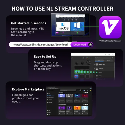 Vista 4 de TreasLin VSDinside Stream Controller Deck con 18 teclas macro personalizables para activar acciones en OBS Twitch YouTube para creadores