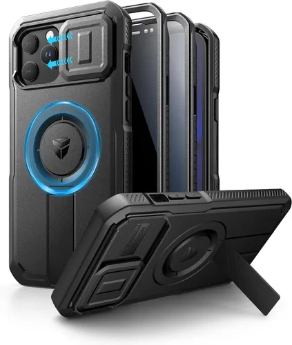 Vista 11 de Dexnor - Funda para iPhone 12 & iPhone 12 Pro con tapa deslizante para cámara, soporte ajustable y protector de pantalla integrado, carcasa