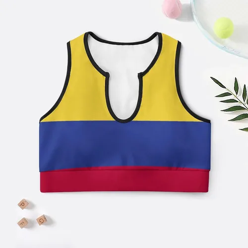 Vista 3 de Adugen Origei Ropa de yoga con estampado de bandera dominicana, sujetador de yoga, camiseta sin mangas, sujetador deportivo, bandera dominicana