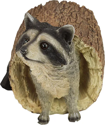 Vista 2 de Design Toscano Bandit the Raccoon - Estatua de animal de jardín para interiores y exteriores, 10 pulgadas de largo, resina de piedra fundida