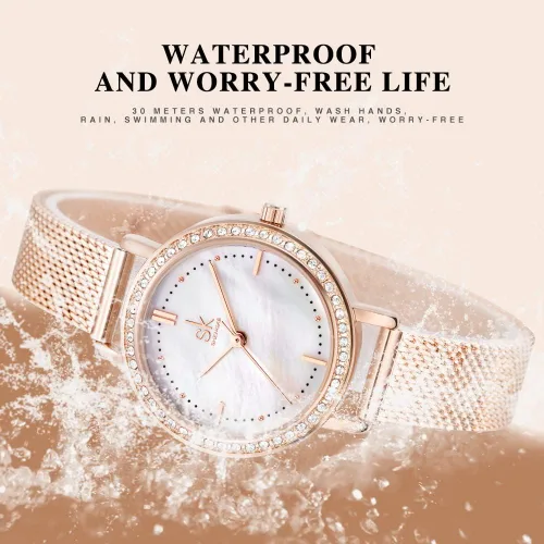 Vista 4 de Reloj de pulsera de malla para mujer, diseño elegante, esfera de acero inoxidable, resistente al agua