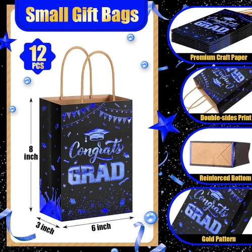 Vista 2 de PerKoop 12 bolsas de regalo de graduación azules con asas para la clase de 2026, bolsas de papel de regalo de fiesta de felicitaciones, decoraciones