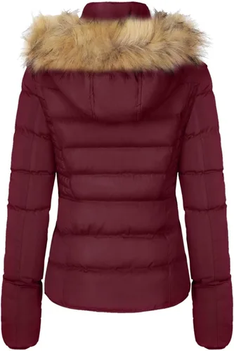 Vista 2 de BodiLove Women's Fur Hooded Puffer Jacket With Zipper Fleece Lining