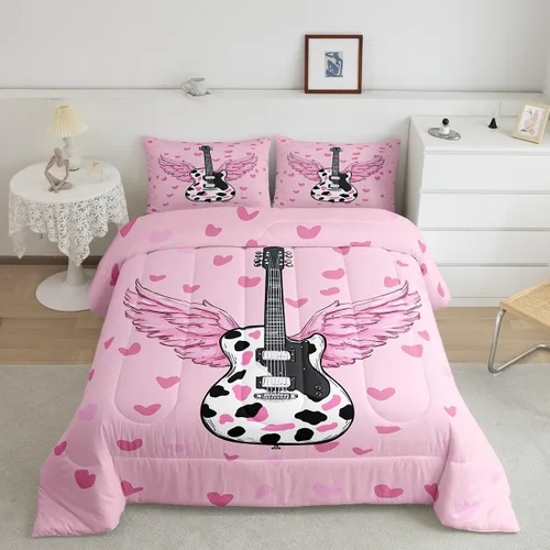 Vista 19 de Castle Fairy Juego de edredón de botas de vaquero, tamaño individual, juego de ropa de cama bohemio con guitarra musical para niños y niños